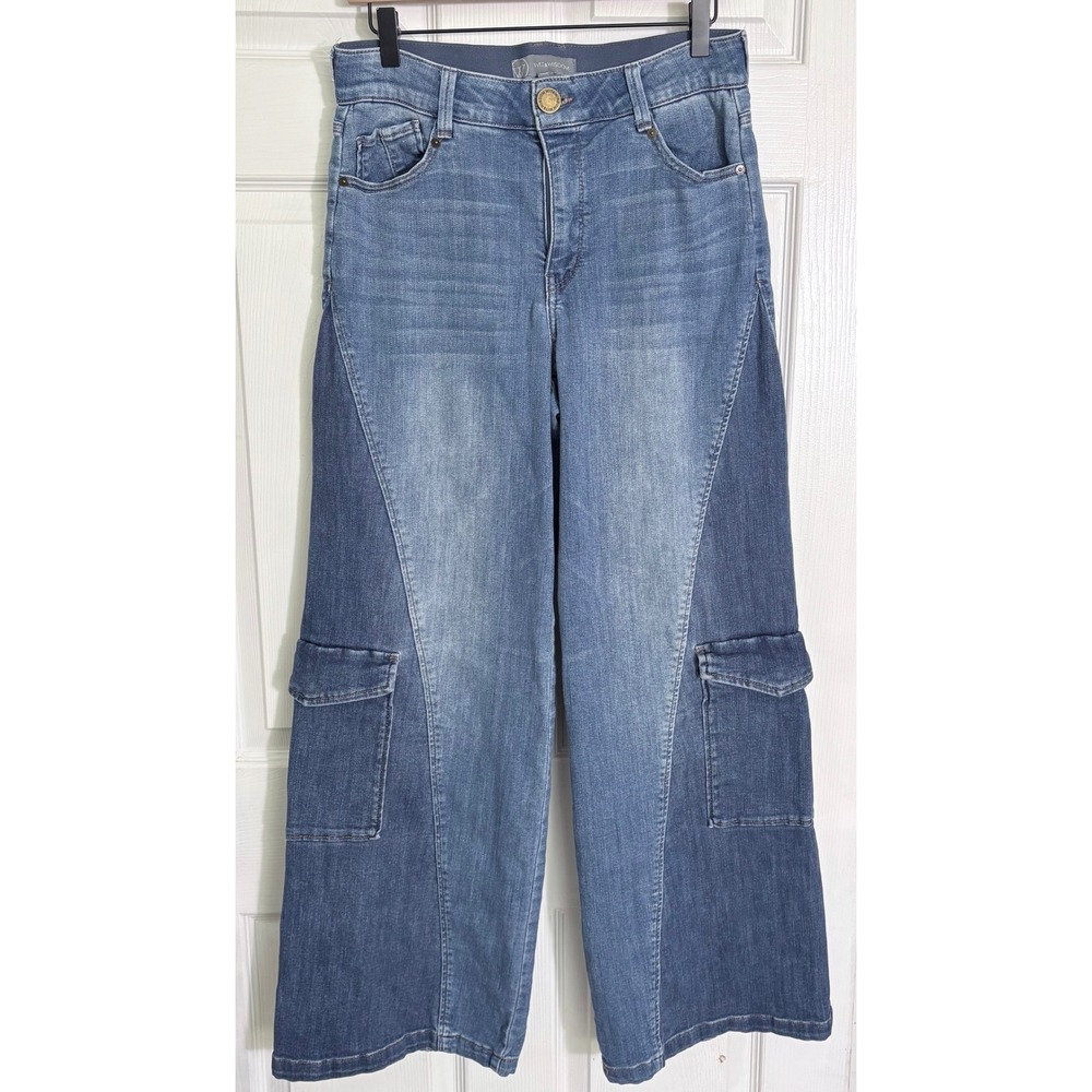 Wit & Wisdom AbSolution Colorblock Wide Leg Cargo Jeans 10 Blue Two-Tone